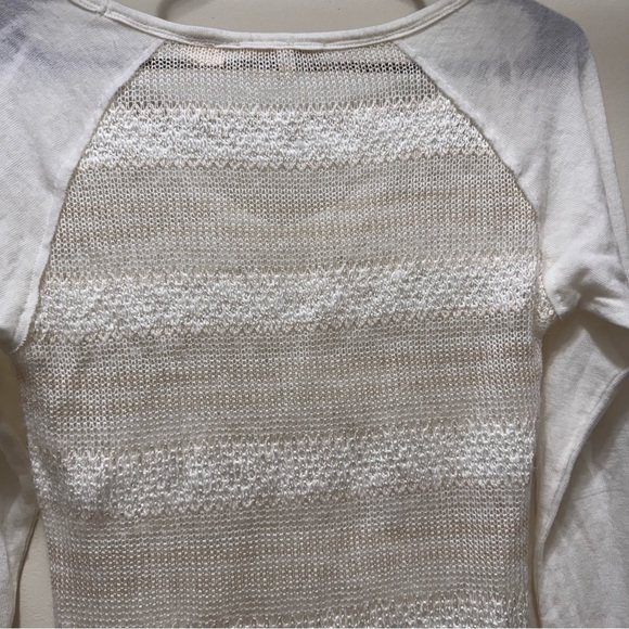 Miss Me Loose Crochet Sheer Sweater Cream Color Long Sleeve V Neck Medium - Picture 6 of 13